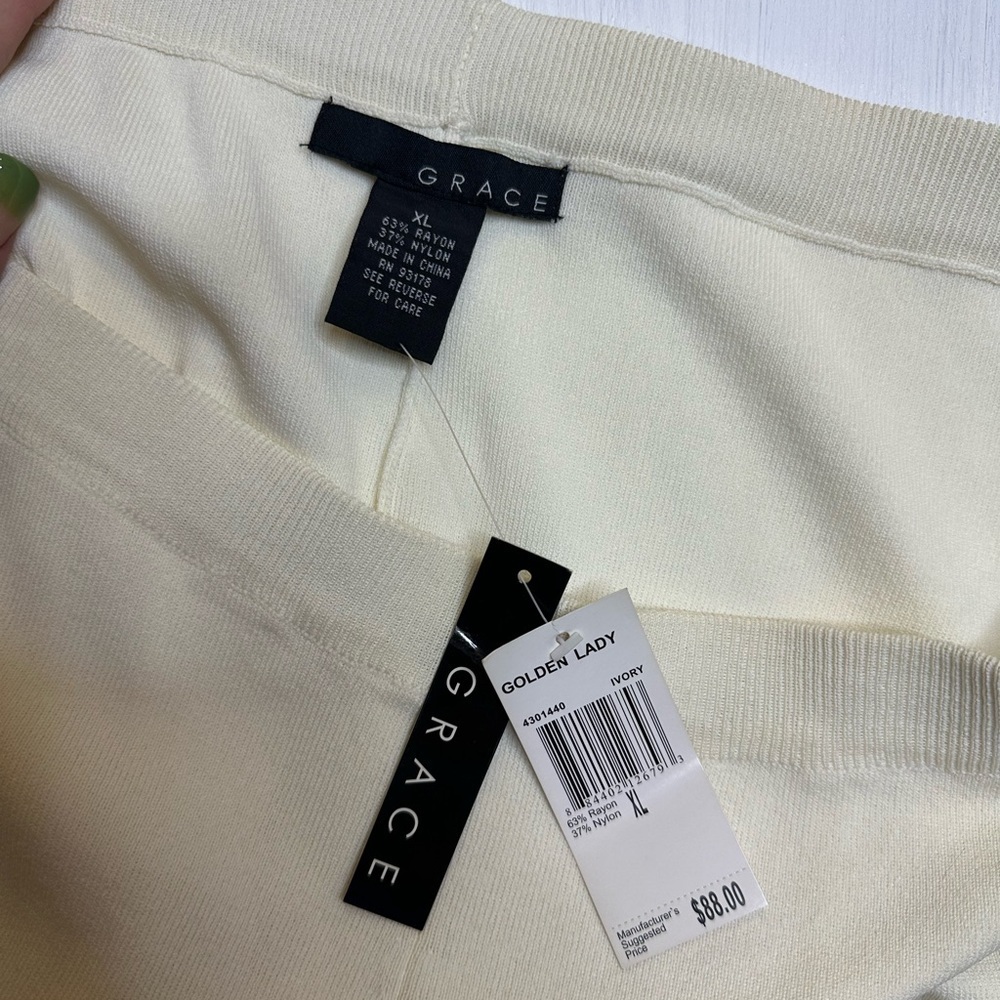 Grace Golden Lady Wide Leg Knit Pants Ivory Pull On Lounge XL NWT Rayon Blend - Picture 11 of 14